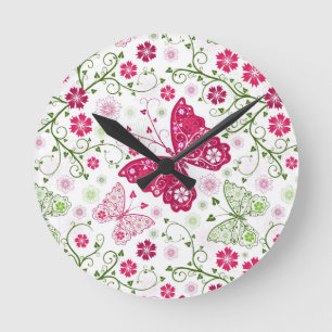Floral White Pattern Round Clock
