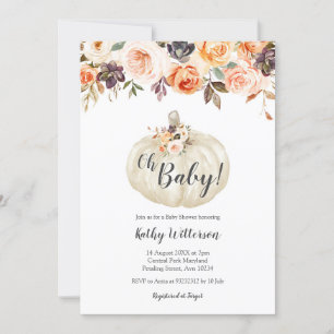 Floral White Pumpkin Baby Shower Invitation