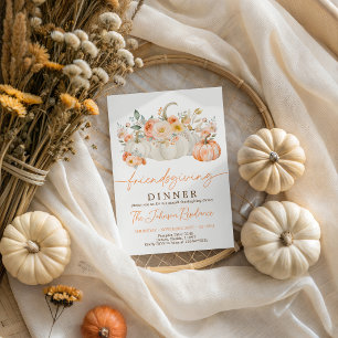 Floral White Pumpkin Friendsgiving Invite