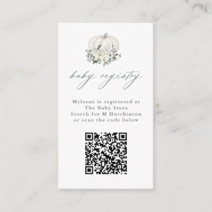 Floral White Pumpkin QR Code Baby Registry Enclosure Card