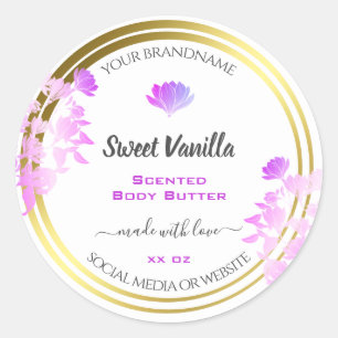 Floral White Purple Gold Product Packaging Labels