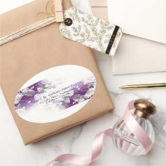 Floral White Purple Oval Sticker