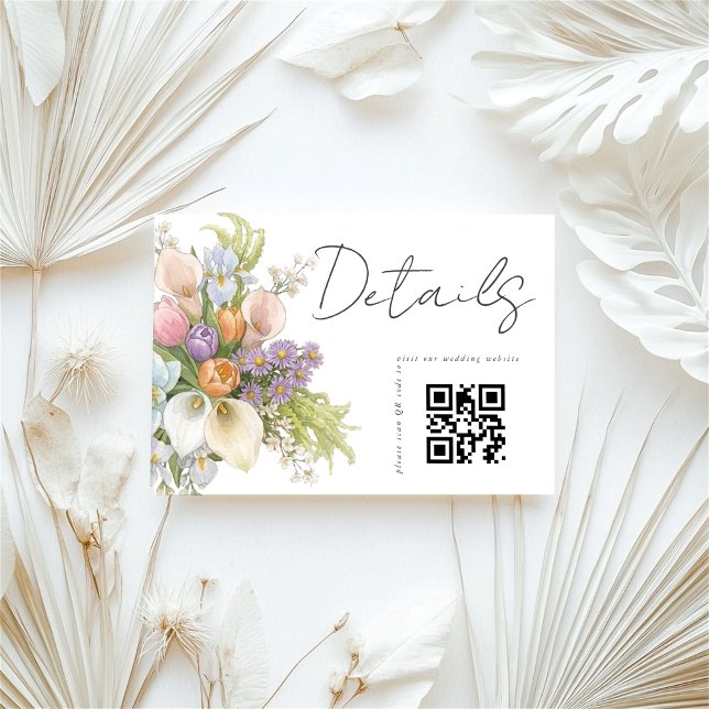 Floral White QR code Wedding Details  Enclosure Card (Creator Uploaded)