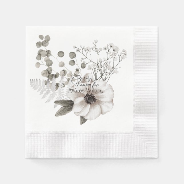 Floral  White Watercolor Bridal Shower   Napkin (Front)