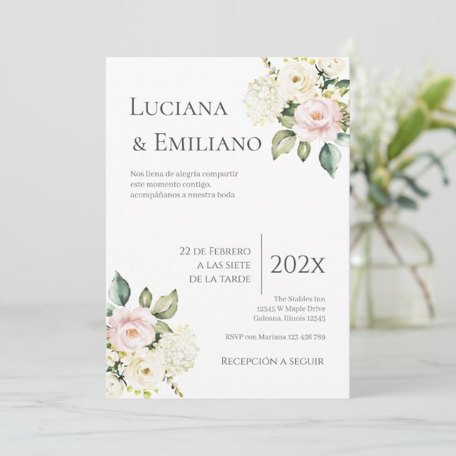 Floral White Wedding Invitation (Standing Front)