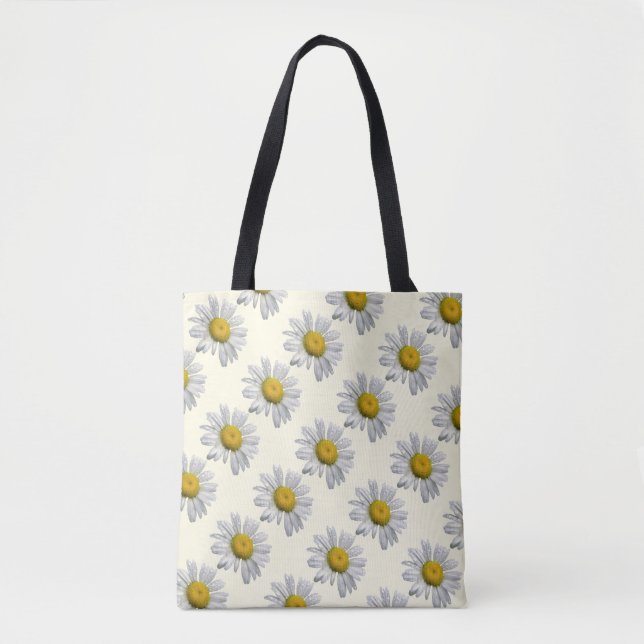 Floral White Yellow Daisy Garden Flower Tote Bag (Front)