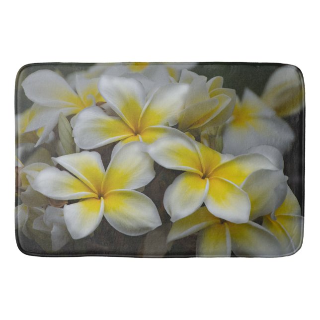 Floral White Yellow Plumeria Photography Bath Mat (Front)