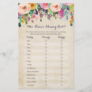 Floral Who Knows Mommy Best Baby Shower Game