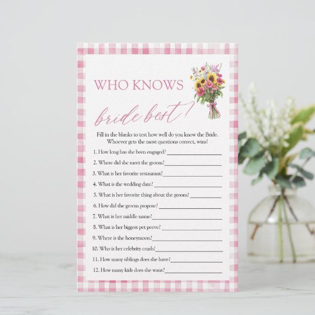 Floral Who Knows The Bride Best Bridal Shower Game (Standing Front)