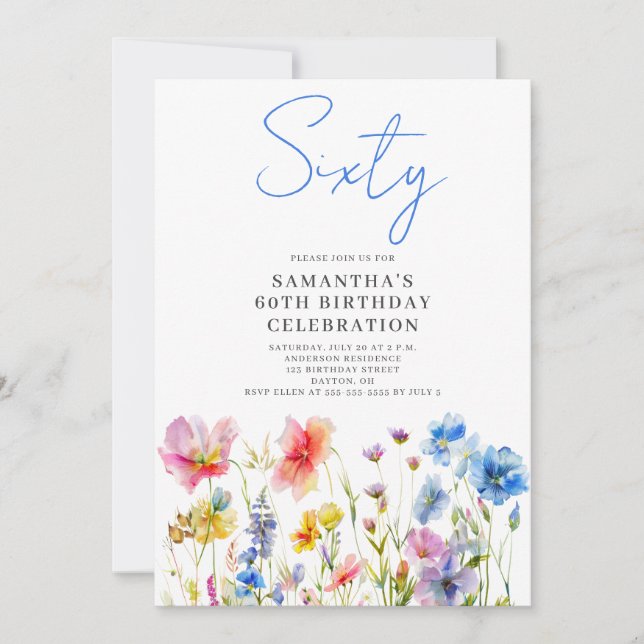 Floral Wildflower 60th Birthday  Invitation (Front)