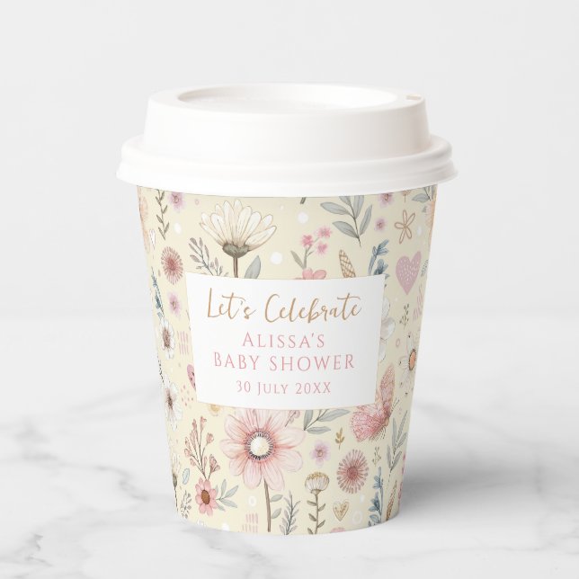 Floral Wildflower Baby Shower Coffee Paper Cups (Front)