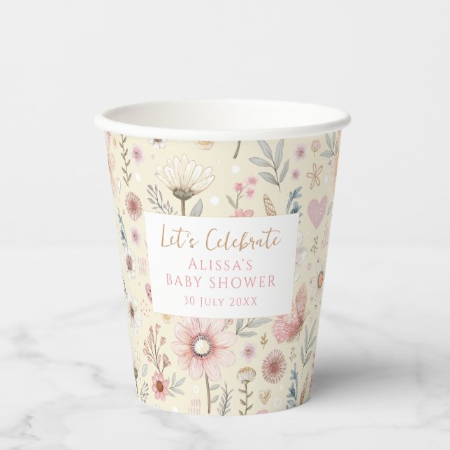 Floral Wildflower Baby Shower Paper Cups (Front)