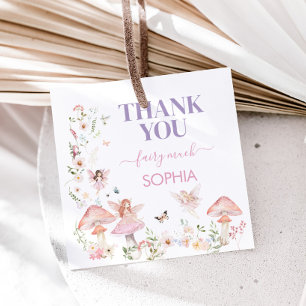 Floral Wildflower Fairy First Birthday Square Favour Tags