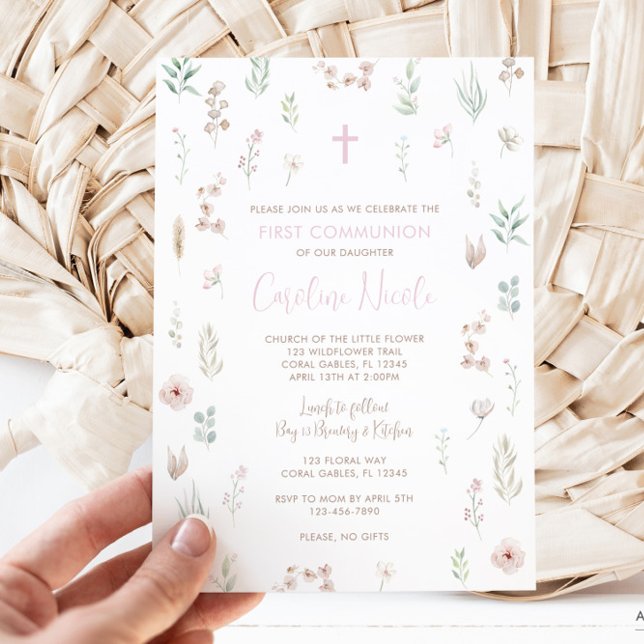 Floral Wildflower First Communion Invitation (First Communion Invitation)