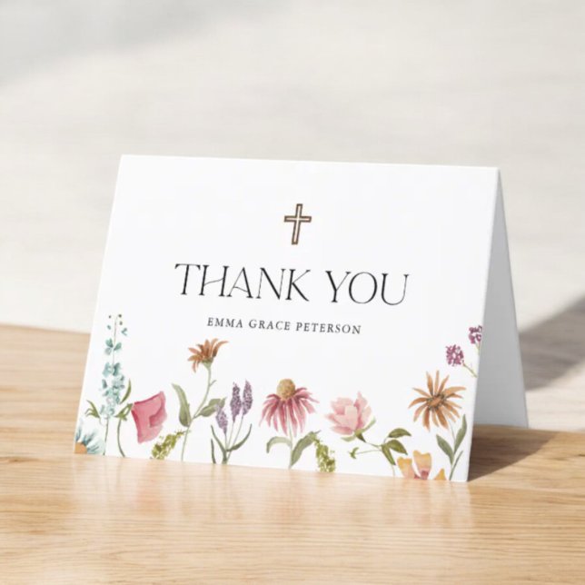 Floral Wildflower Girl Baptism Thank You (Creator Uploaded)