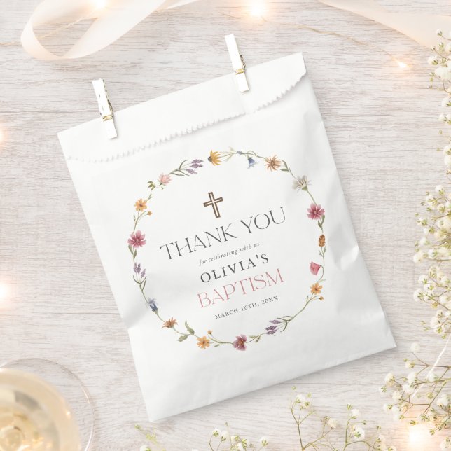 Floral Wildflower Girl Baptism Thank You Favour Ba Favour Bag (Clipped)