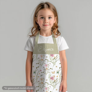 Floral Wildflower Kids Girly Personalized Apron