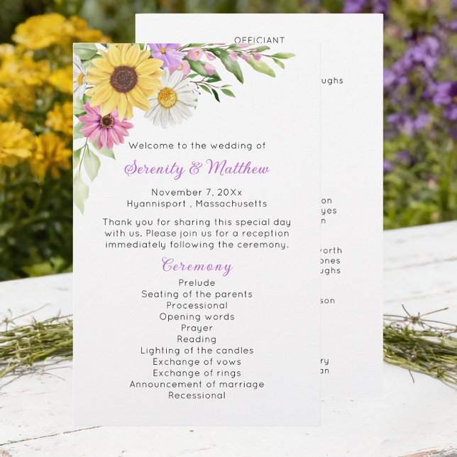 Floral Wildflower Sunflower Daisy Wedding Program (Creator Uploaded)
