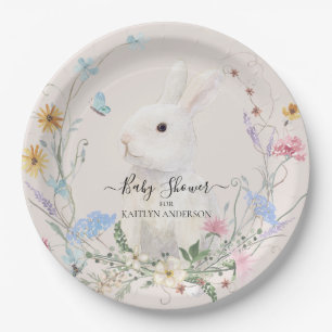 Floral Wildflower Watercolor Rabbit Butterfly Bee Paper Plate