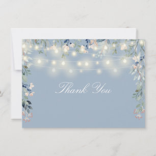 Floral Wildflowers Dusty Blue String Lights Script Thank You Card