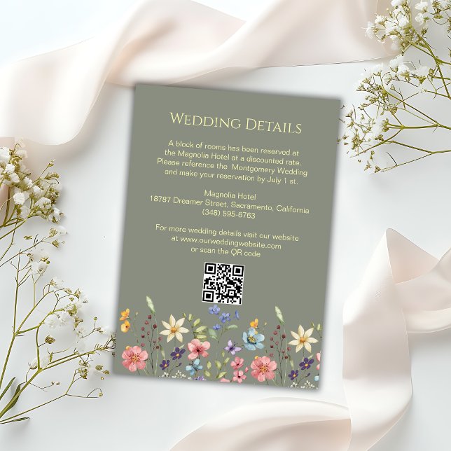 Floral Wildflowers Garden Sage Wedding Details  Enclosure Card (Creator Uploaded)