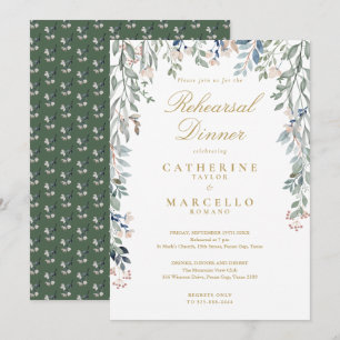 Floral Wildflowers Gold Rehearsal Dinner Invitation