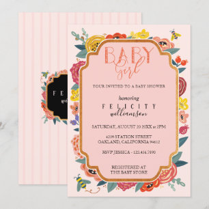 Floral Wildflowers & Honey Bee Baby Girl Shower Invitation