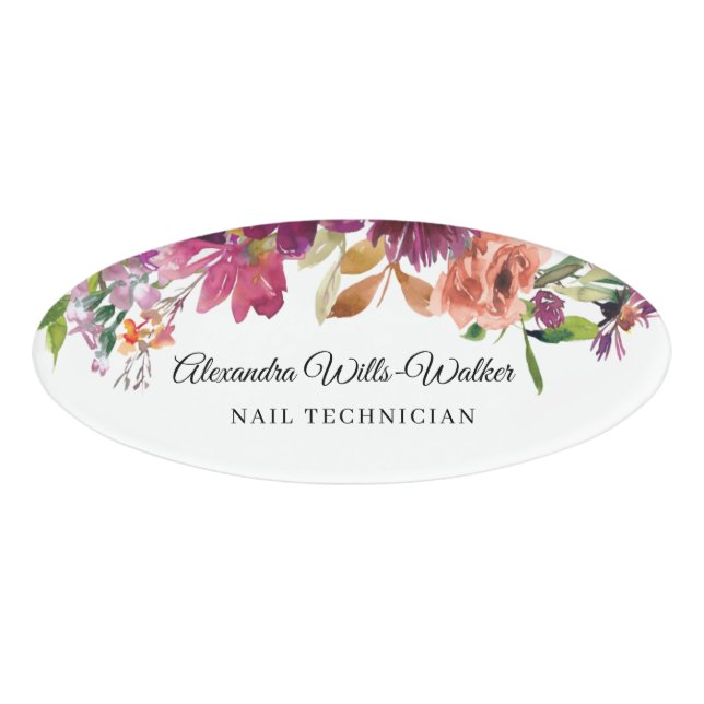 Floral Wildflowers Nail Technician  Name Tag (Front)