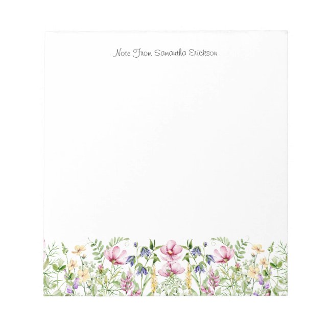 Floral Wildflowers Personalized Name & Message Notepad (Front)