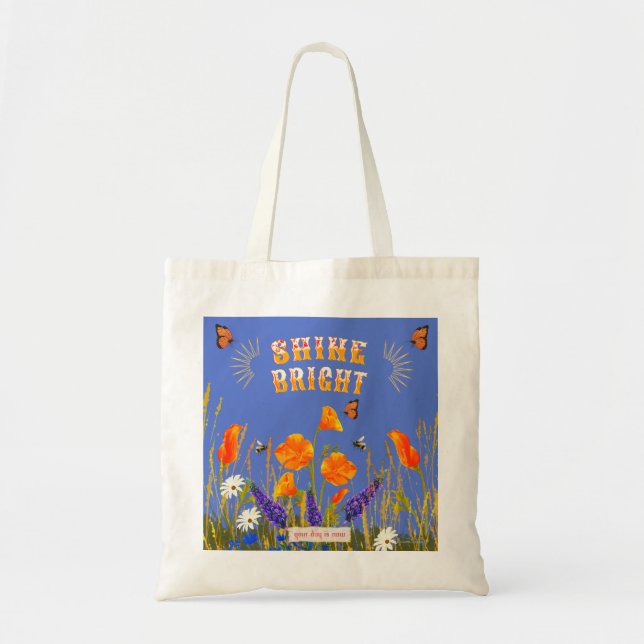 Floral Wildflowers Poppies Butterflies Tote Bag (Front)