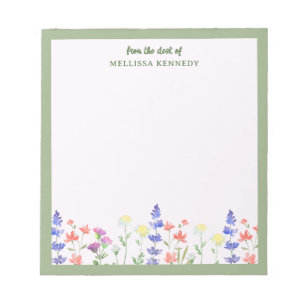 Floral Wildflowers Sage Border From The Desk Of Notepad