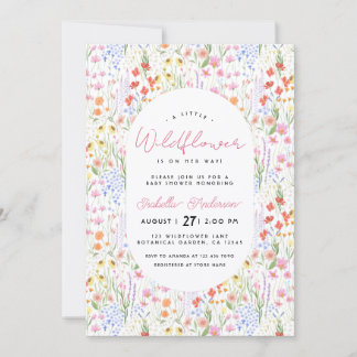 Floral Wildflowers Spring Summer Pink Baby Shower Invitation
