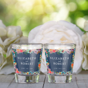Floral Wildflowers Watercolor Wedding Favour Shot Glass