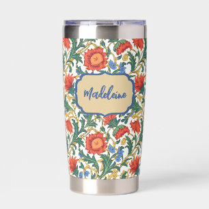 Floral Willam Morris Style Blue Red Gold Vintage Insulated Tumbler