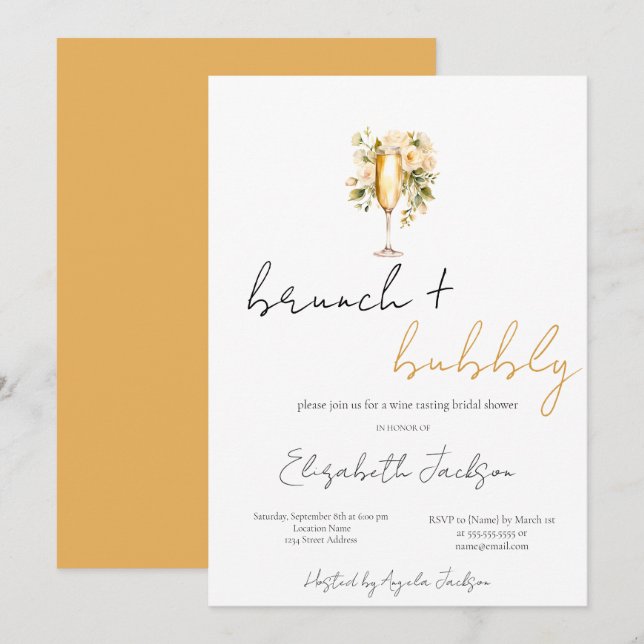 Floral Wine Glass Brunch & Bubbly Bridal Shower Invitation (Front/Back)