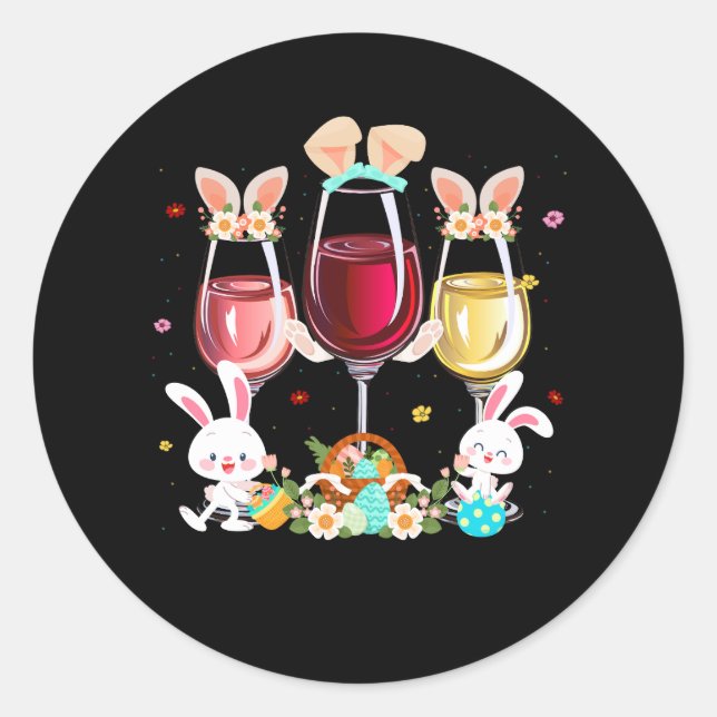 Floral Wine Glasses Easter Bunny Rabbit Alcohol Eg Classic Round Sticker (Front)