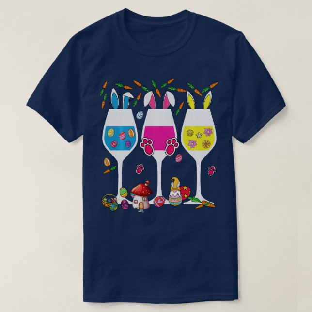 Floral Wine Glasses Easter Bunny Rabbit Alcohol Eg T-Shirt (Design Front)