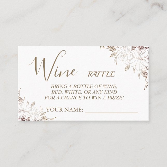 Floral Wine raffle ticket Bridal Shower card (Front)