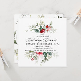 Floral Winter Berries Dîner de vacances Invitation