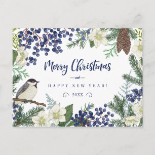 Floral & Winter Bird Photo Holiday Card