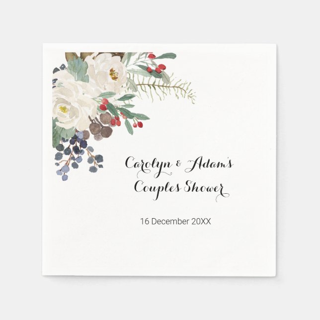 Floral Winter Couples Shower Napkin (Front)
