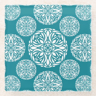Floral winter snowflake glass coaster
