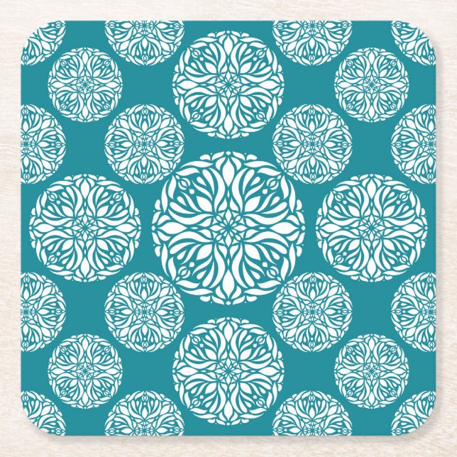 Floral winter snowflake square paper coaster (Front)