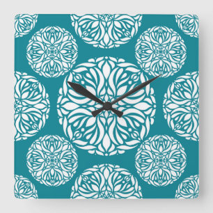 Floral winter snowflake square wall clock