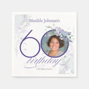 Floral Wisteria Elegant Photo Purple 60th Birthday Napkin