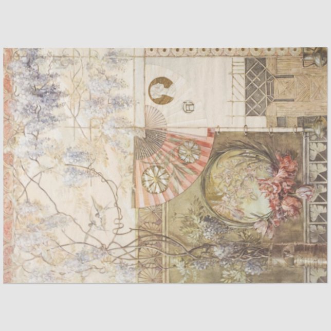 Floral Wisteria & Fan Decoupage Paper (Front)