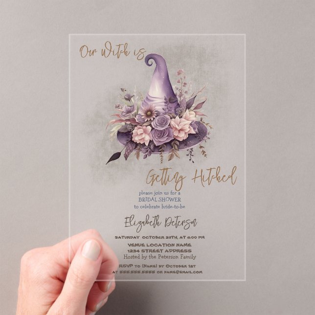 Floral Witch Hat Moon Halloween Bridal Shower Acrylic Invitations (Insitu (Handheld))