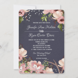 Floral with Antlers Watercolor Wedding Invitation