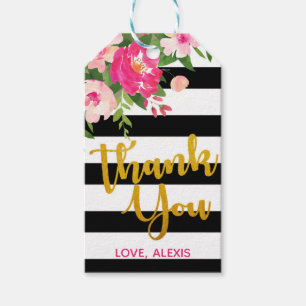 Floral with Black & White Stripes Favour Tag