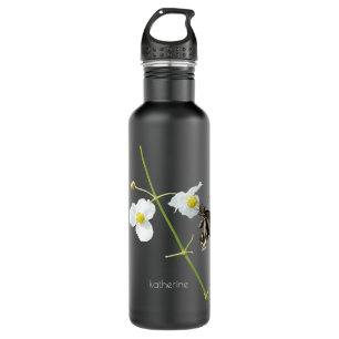Floral with butterfly on black, personalized 710 ml water bottle